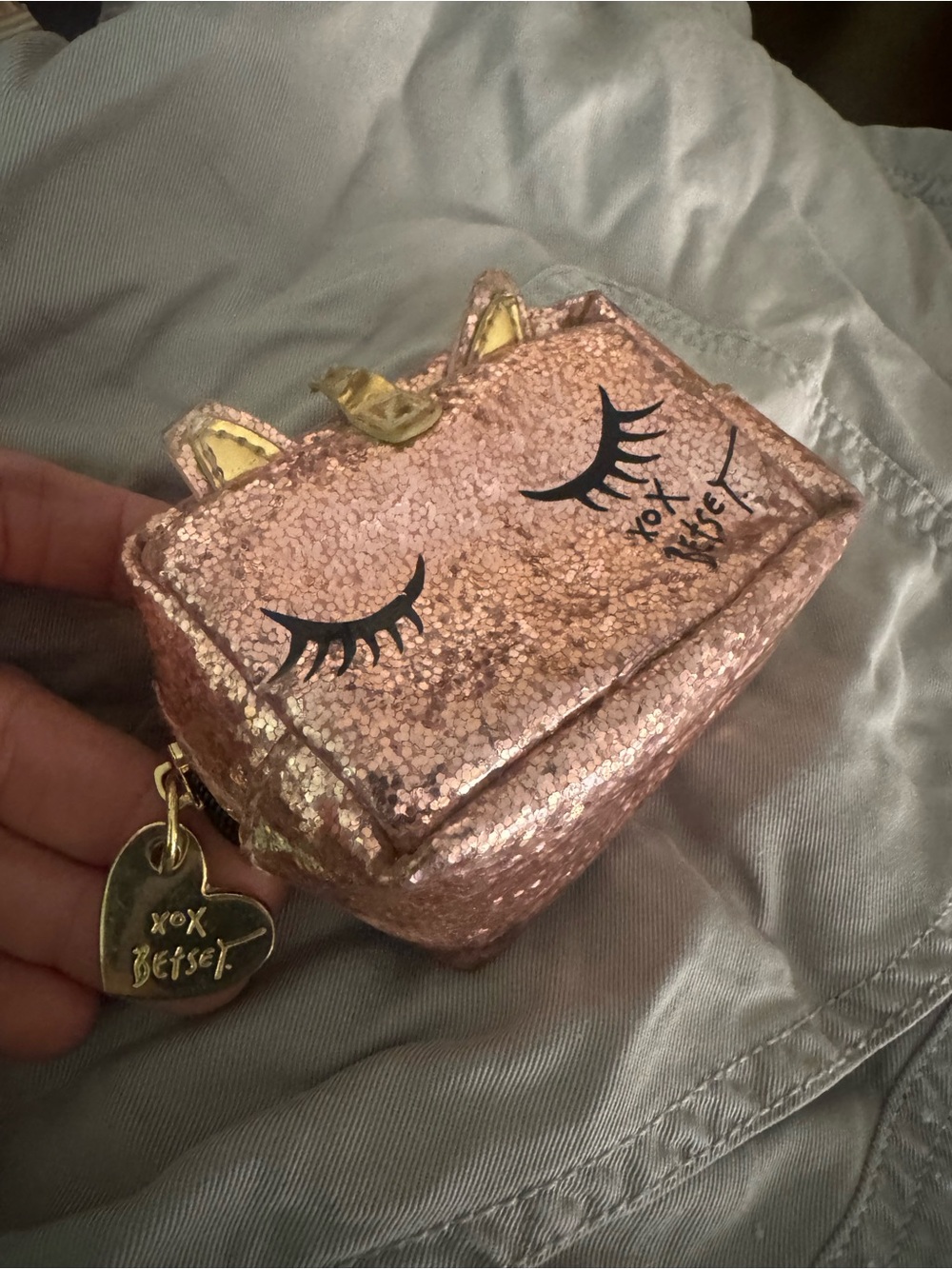 Betsey Johnson Rose Gold Glitter Unicorn Coin Purse